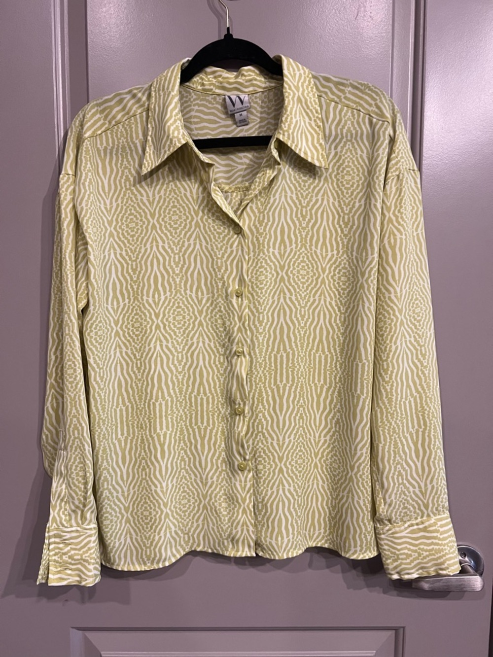 Worthington Lime Green and White Geometric Psychedelic Button-Down Shirt